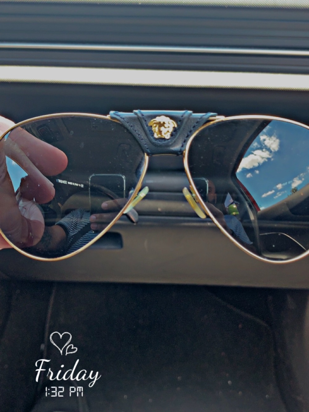Versace Black Leather Sunglasses Case with Gold Logo
